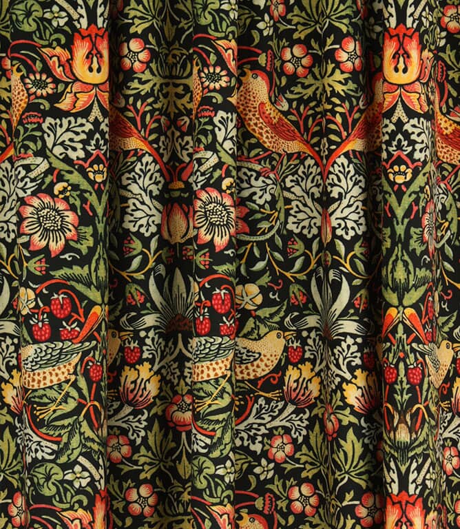 William Morris  Strawberry Thief Velvet Fabric / Ebony
