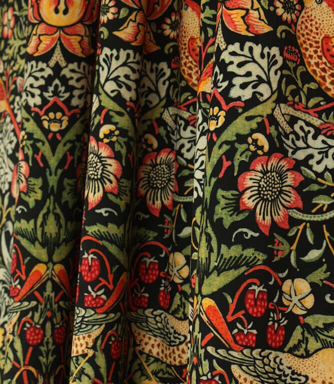 William Morris  Strawberry Thief Velvet Fabric / Ebony