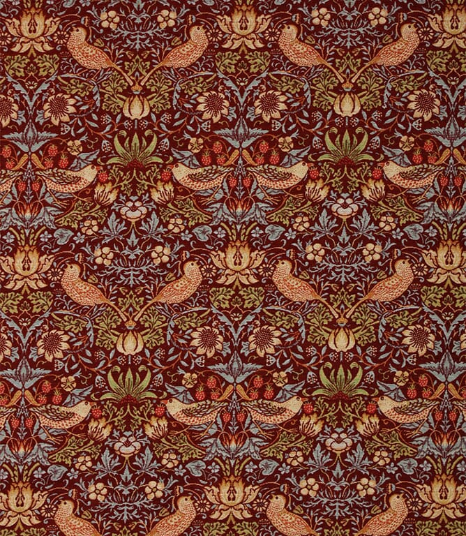 Wine Strawberry Thief Chenille Tapestry Fabric