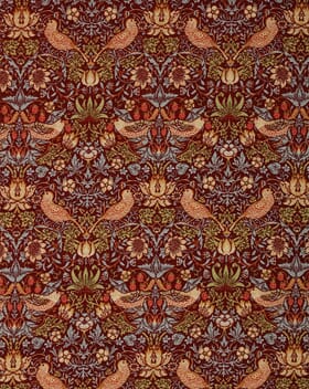William Morris  Strawberry Thief Chenille Tapestry Fabric / Wine