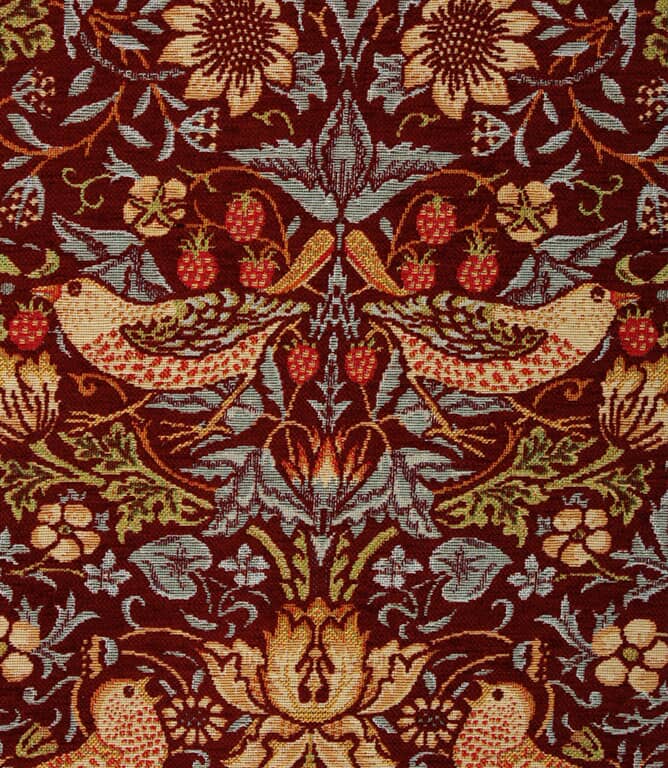 William Morris  Strawberry Thief Chenille Tapestry Fabric / Wine