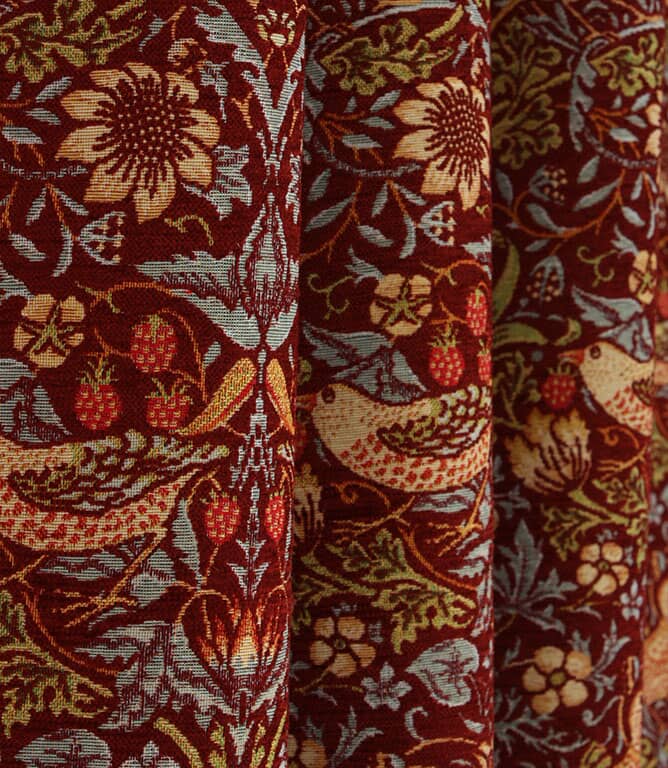 William Morris  Strawberry Thief Chenille Tapestry Fabric / Wine