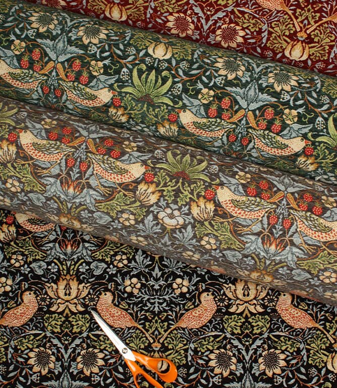 William Morris  Strawberry Thief Chenille Tapestry Fabric / Wine