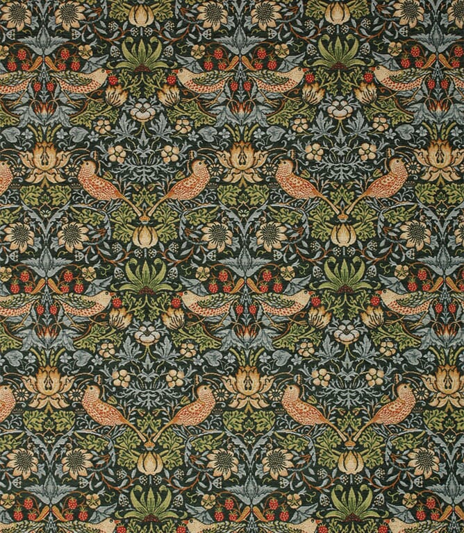 Teal Strawberry Thief Chenille Tapestry Fabric