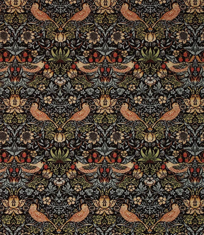 Black Strawberry Thief Chenille Tapestry Fabric