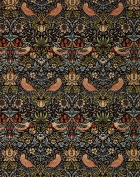 William Morris  Strawberry Thief Chenille Tapestry Fabric / Black