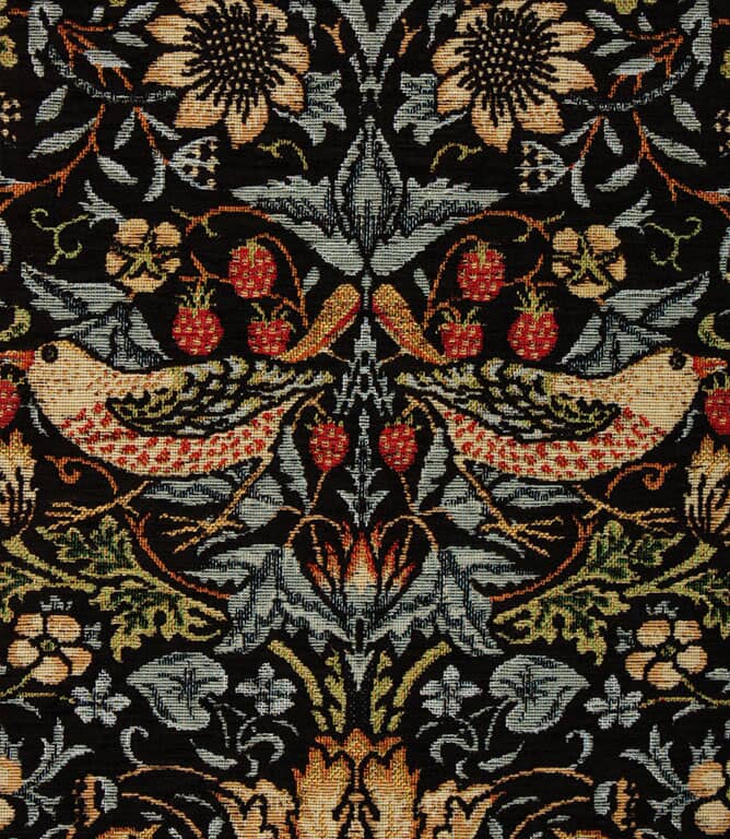 William Morris  Strawberry Thief Chenille Tapestry Fabric / Black