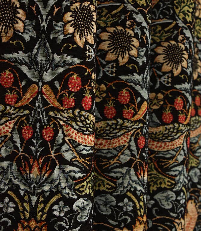 William Morris  Strawberry Thief Chenille Tapestry Fabric / Black