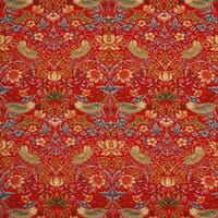 Strawberry Thief Chenille Tapestry Fabric / Ruby