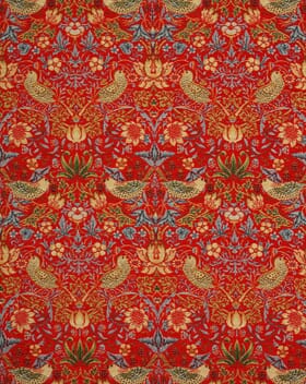 William Morris  Strawberry Thief Chenille Tapestry Fabric / Ruby
