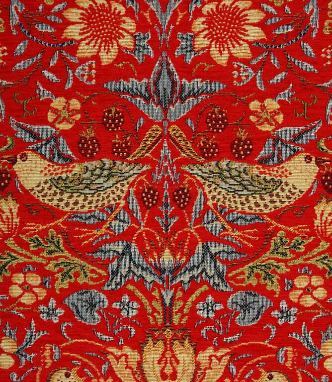William Morris  Strawberry Thief Chenille Tapestry Fabric / Ruby