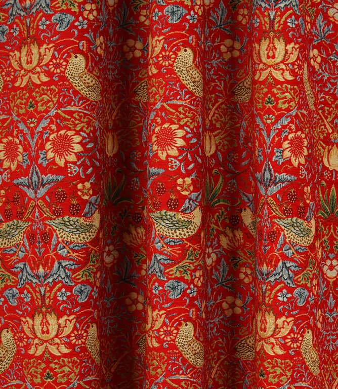 William Morris  Strawberry Thief Chenille Tapestry Fabric / Ruby