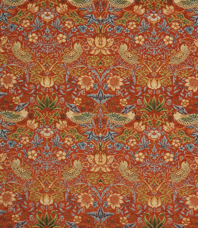 Burnt Orange Strawberry Thief Chenille Tapestry Fabric
