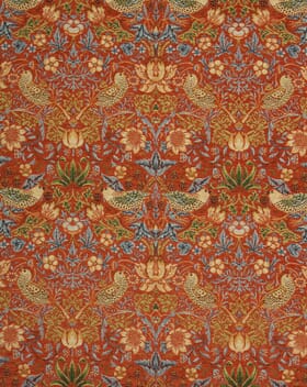 William Morris  Strawberry Thief Chenille Tapestry Fabric / Burnt Orange
