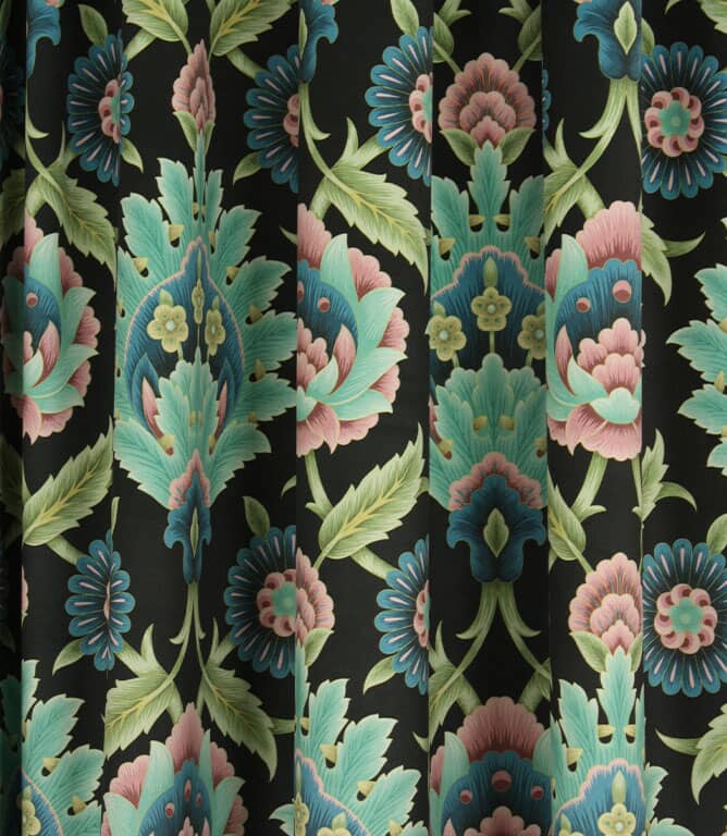 Folk Floral Velvet Fabric / Black