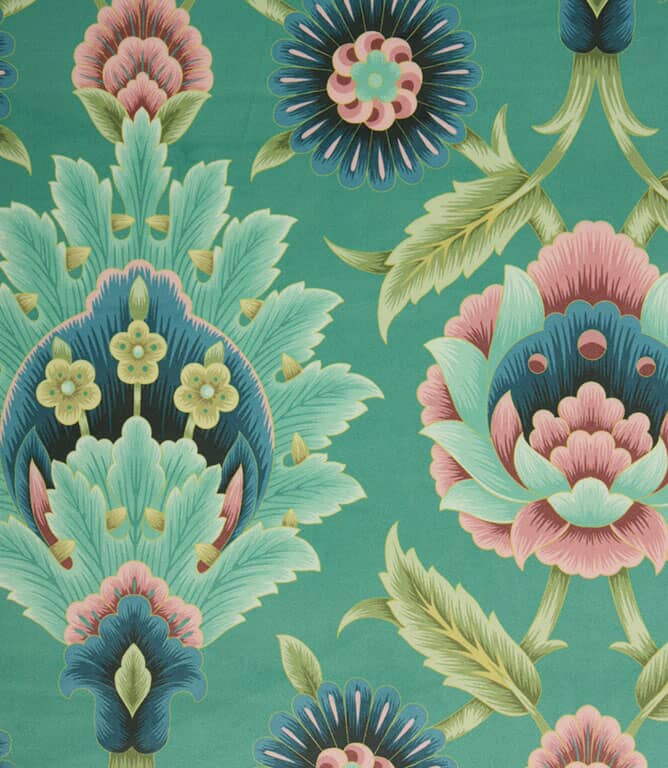Folk Floral Velvet Fabric / Teal