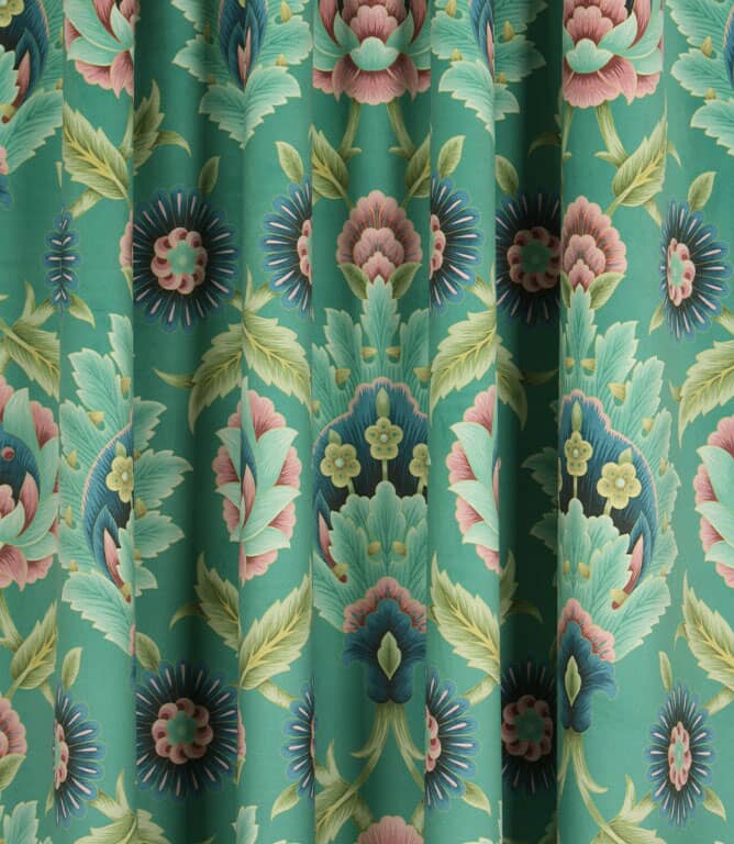 Folk Floral Velvet Fabric / Teal