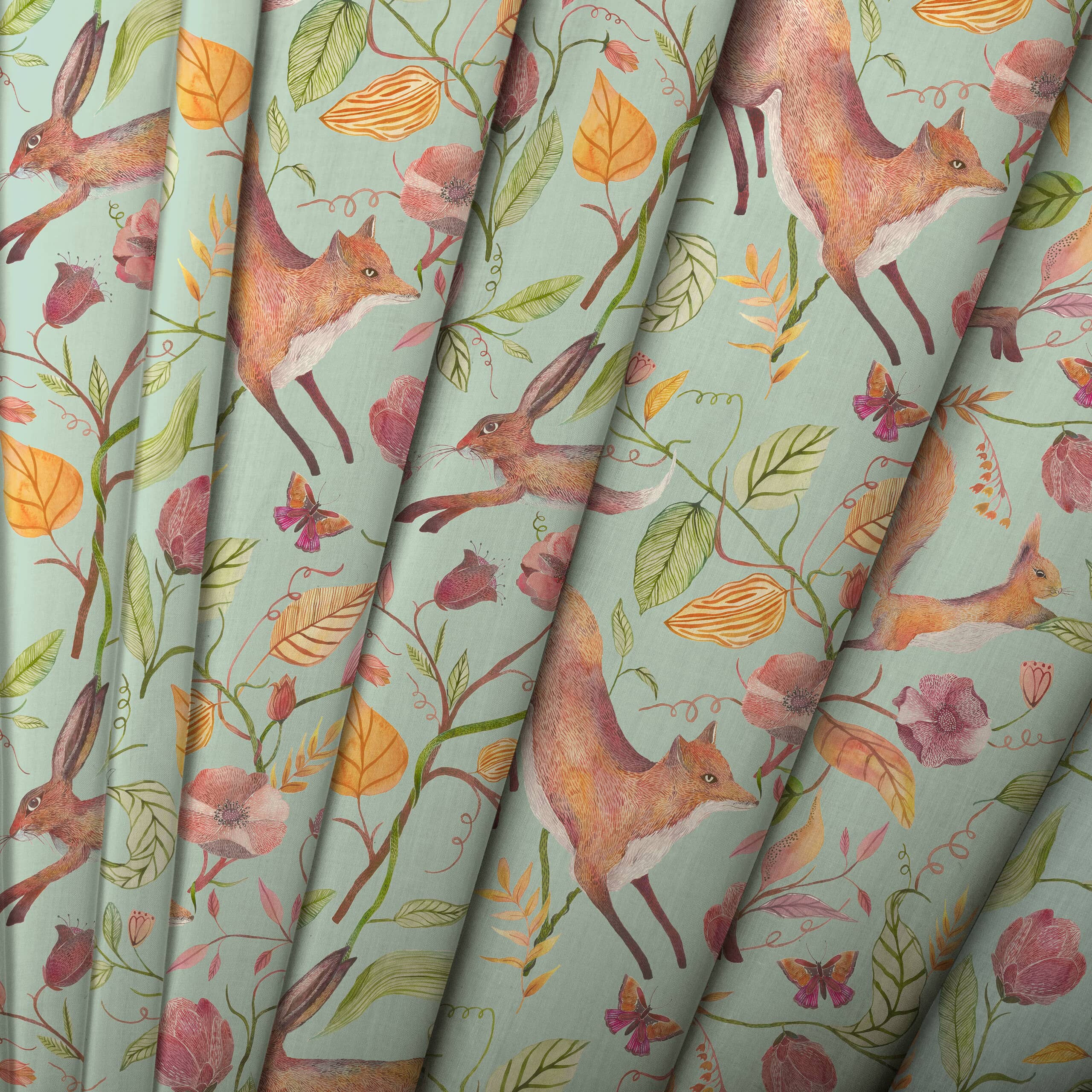 Voyage Maison Leaping Into The Fauna Fabric / Duck Egg