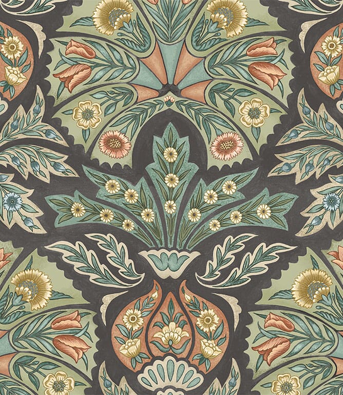 Charcoal Arabesque FR Fabric