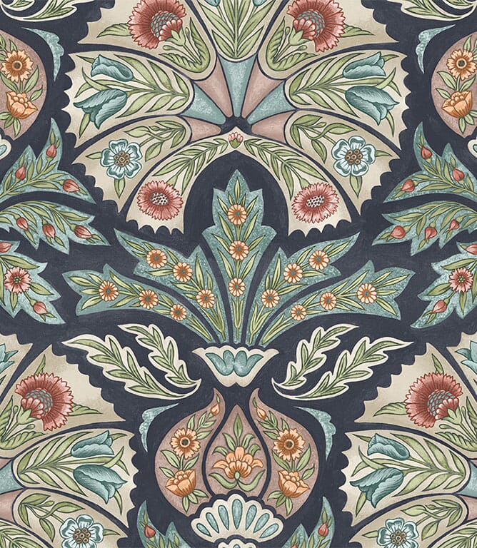 Dark Navy Arabesque FR Fabric