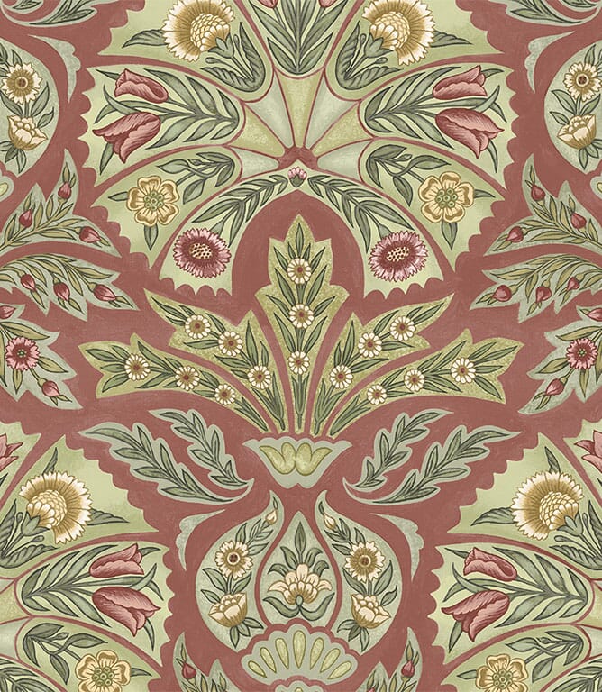 Dark Coral Arabesque FR Fabric