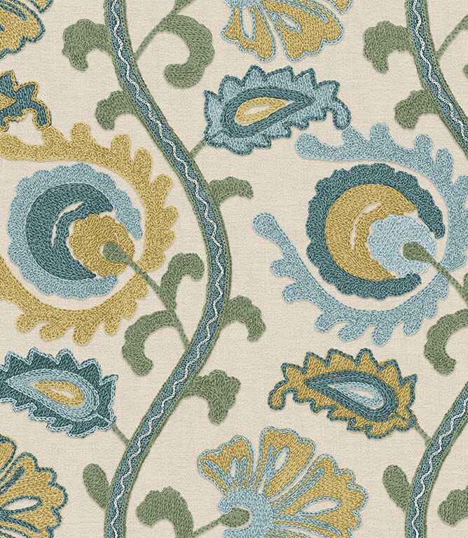 Teal Suzani FR Fabric