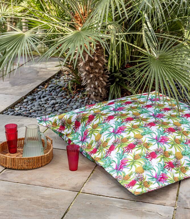 Pineapple Outdoor Fabric / Blanc