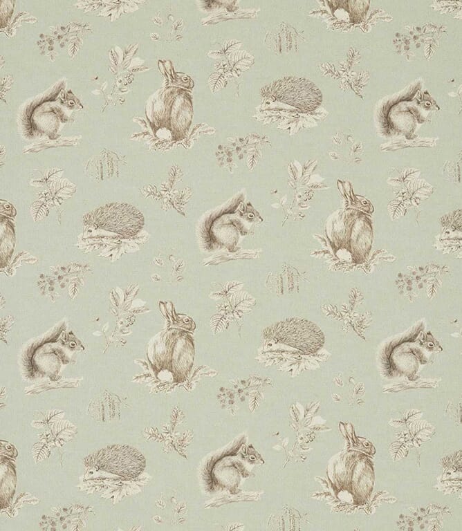 Seaspray / Charcoal Squirrel & Hedgehog Fabric