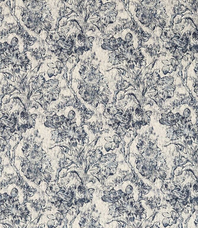 Woad Fringed Tulip Toile Fabric