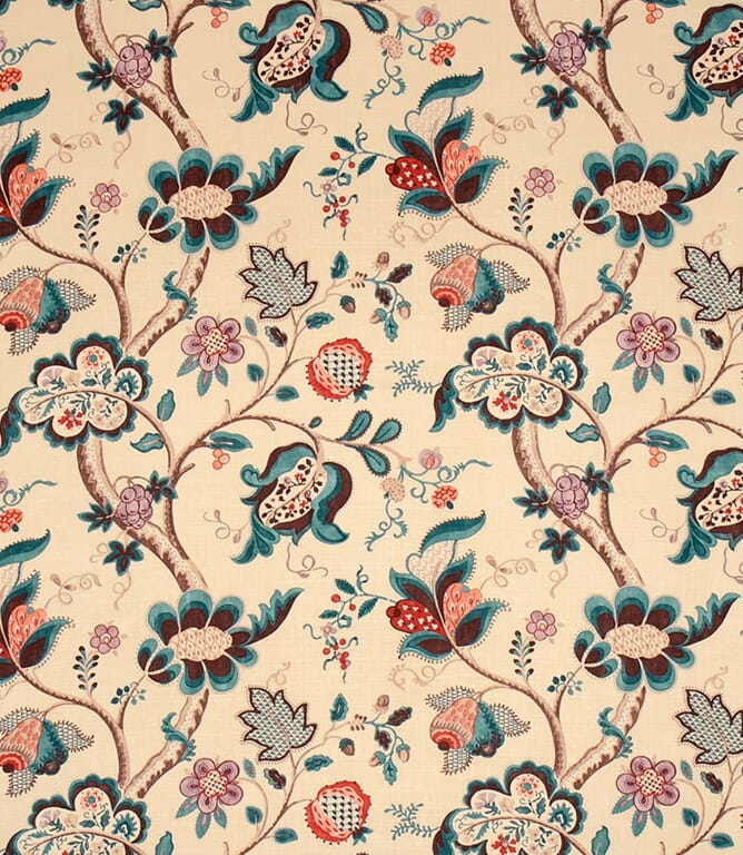 Teal / Cherry Roslyn Fabric