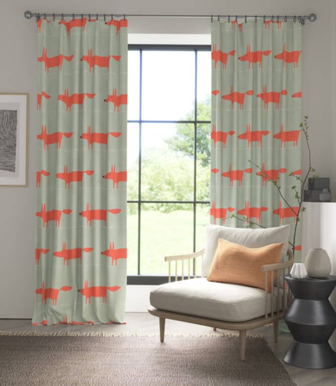 Scion Mr Fox Fabric / Sage / Poppy