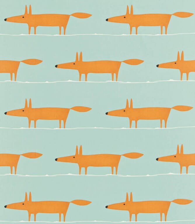Sky / Tangerine / Chalk Mr Fox Fabric