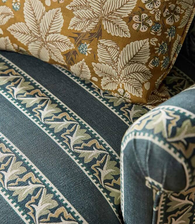 Morris & Co Red Car Stripe Fabric / Indigo / Linen