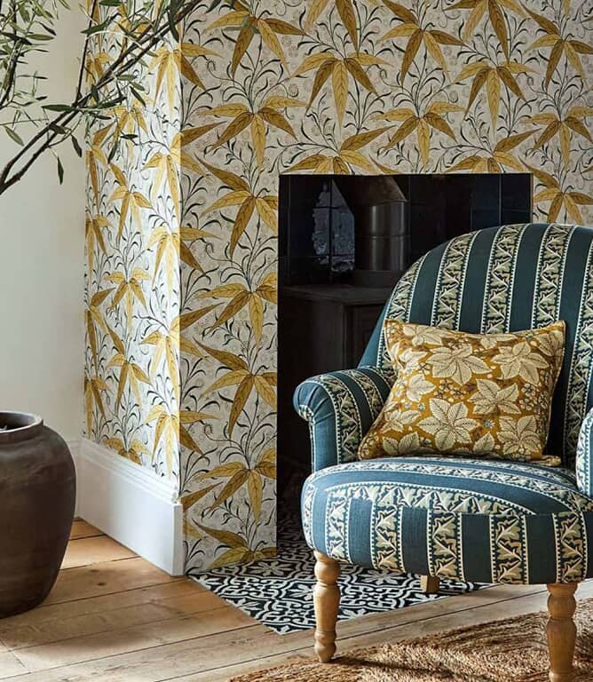 Morris & Co Red Car Stripe Fabric / Forest / Linen