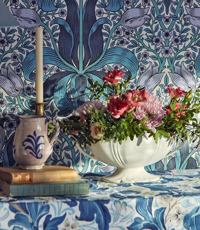 Morris & Co Leicester Velvet Fabric / Cosmo Pink / Indigo