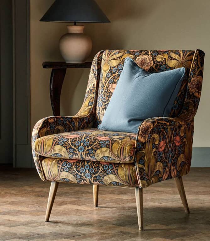 Morris & Co Spring Thicket Velvet Fabric / Midnight / Lilac