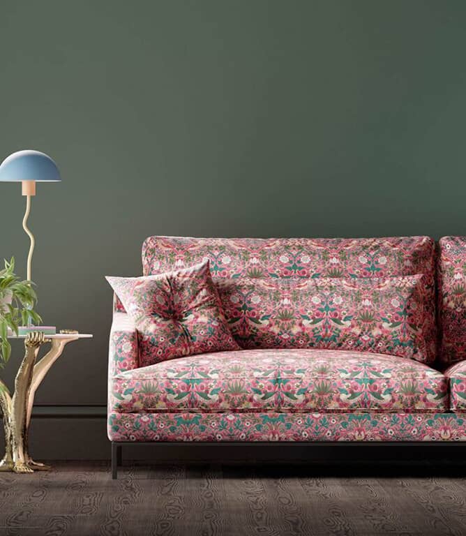 Morris & Co Strawberry Thief Fabric / Miami Strip