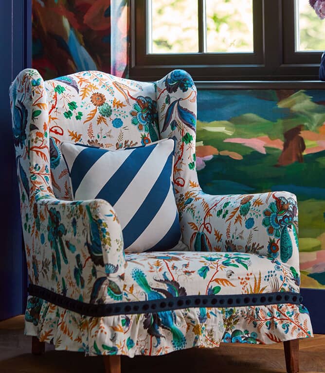 Harlequin Paper Straw Stripe Fabric / Lapis