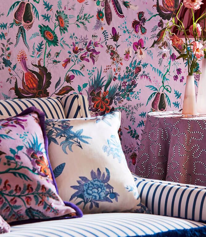 Harlequin Woodland Floral Fabric / Lapis / Amethyst / Pearl