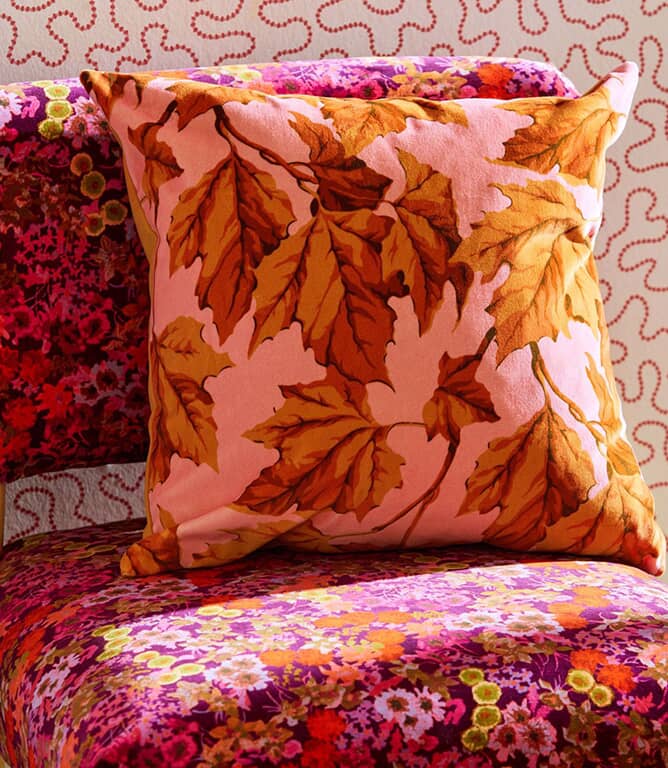 Harlequin Dappled Leaf Fabric / Amber / Rose