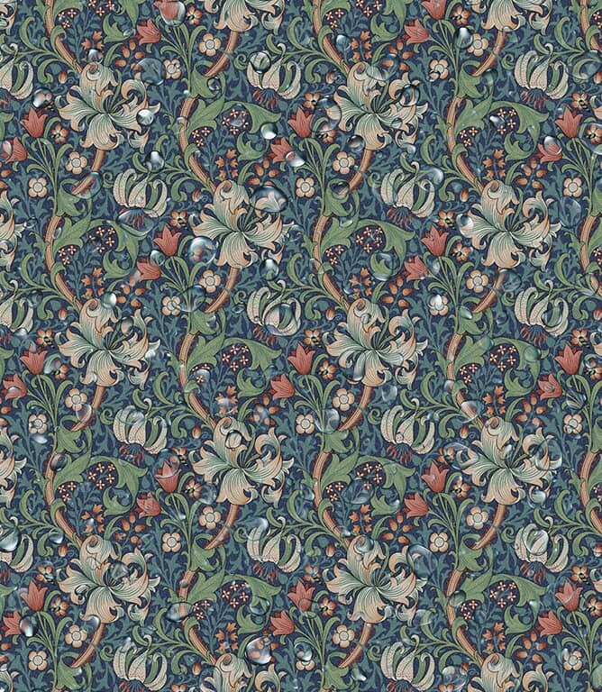 William Morris  Golden Lily Oilcloth Fabric / Jewel