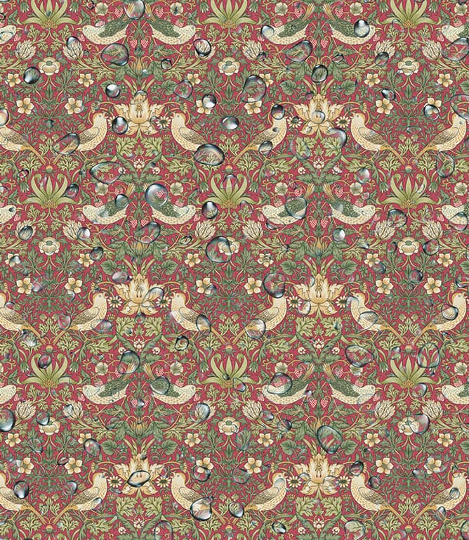 William Morris  Strawberry Thief Oilcloth Fabric / Crimson
