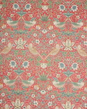 Strawberry Thief Linen Fabric / Crimson Strawberry Thief Linen Fabric / Crimson