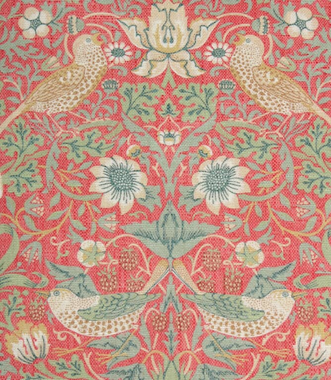Strawberry Thief Linen Fabric / Crimson