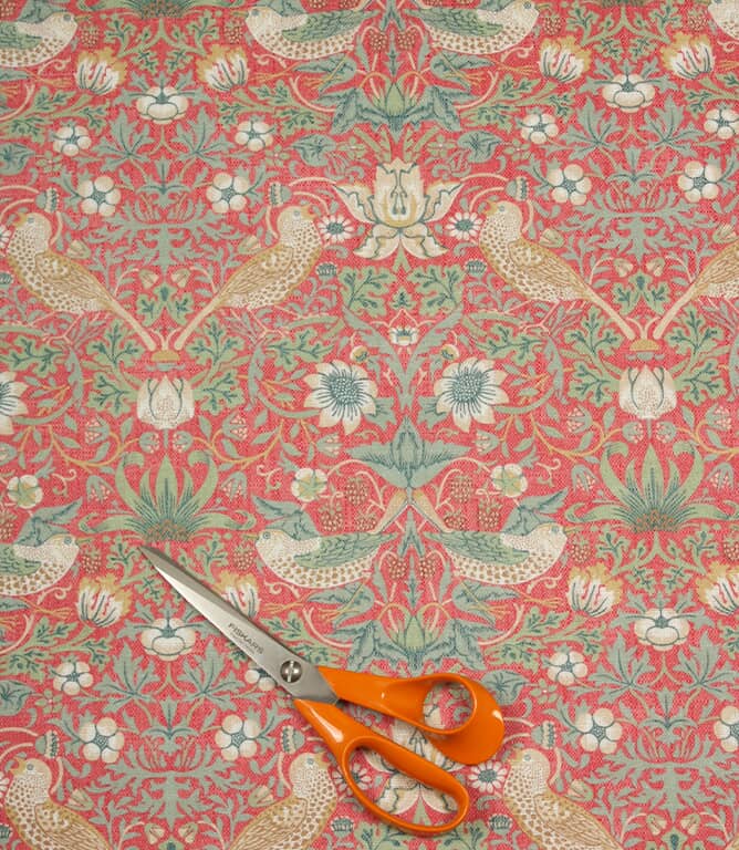Strawberry Thief Linen Fabric / Crimson