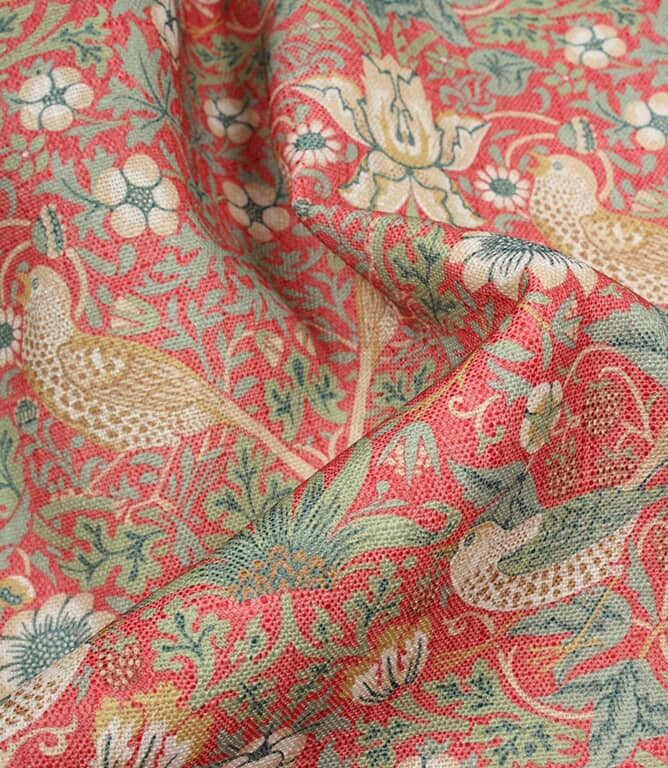 Strawberry Thief Linen Fabric / Crimson