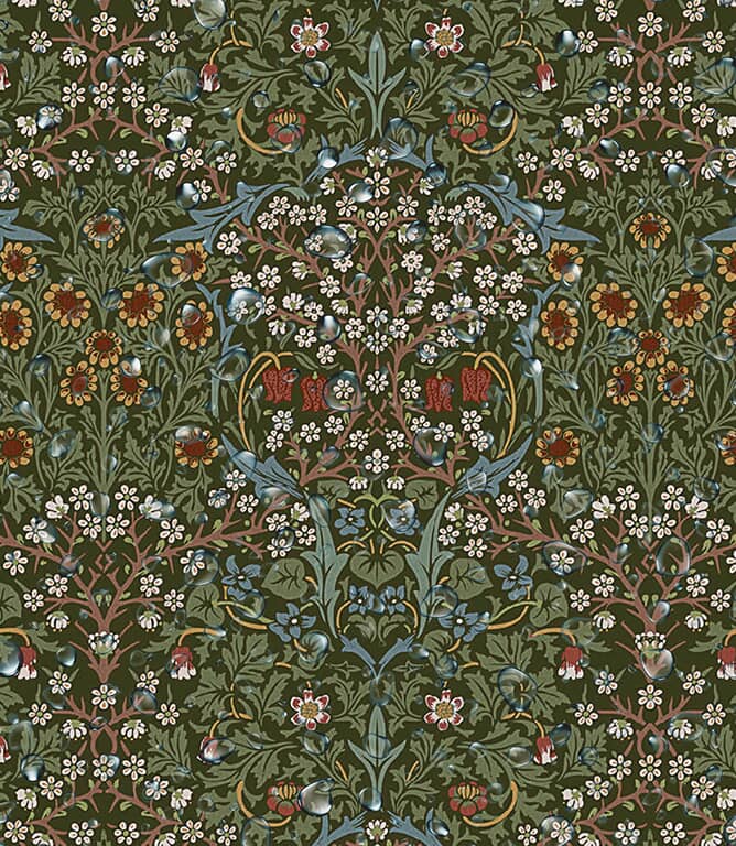 William Morris  Blackthorne Oilcloth Fabric / Forest