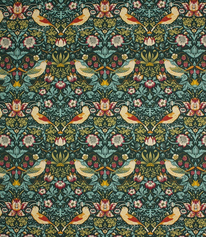 Dark Green Strawberry Thief Fabric