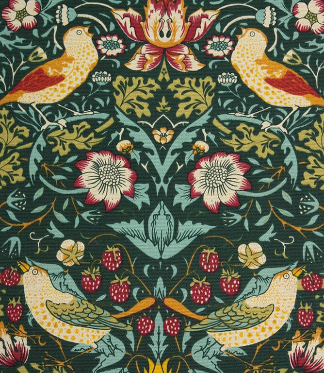 William Morris  Strawberry Thief Fabric / Dark Green