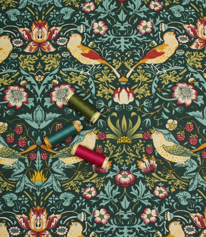 William Morris  Strawberry Thief Fabric / Dark Green